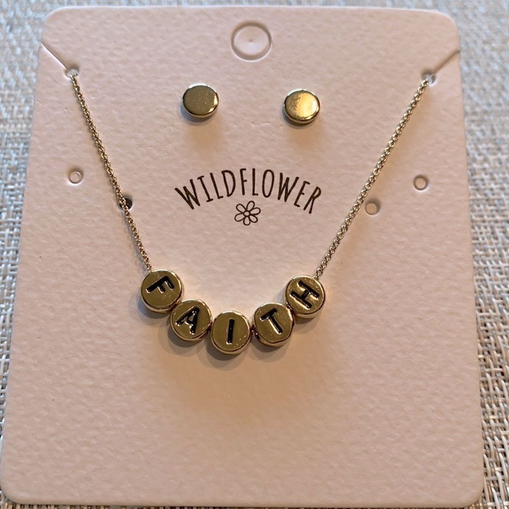 Faith Necklace and Earrings Set gold color